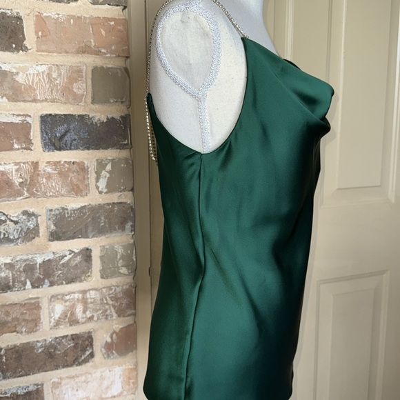 DO+BE Emerald Satin Camisole Rhinestone Spaghetti Strap Gorgeous Jewel Tone Cami - Picture 5 of 15